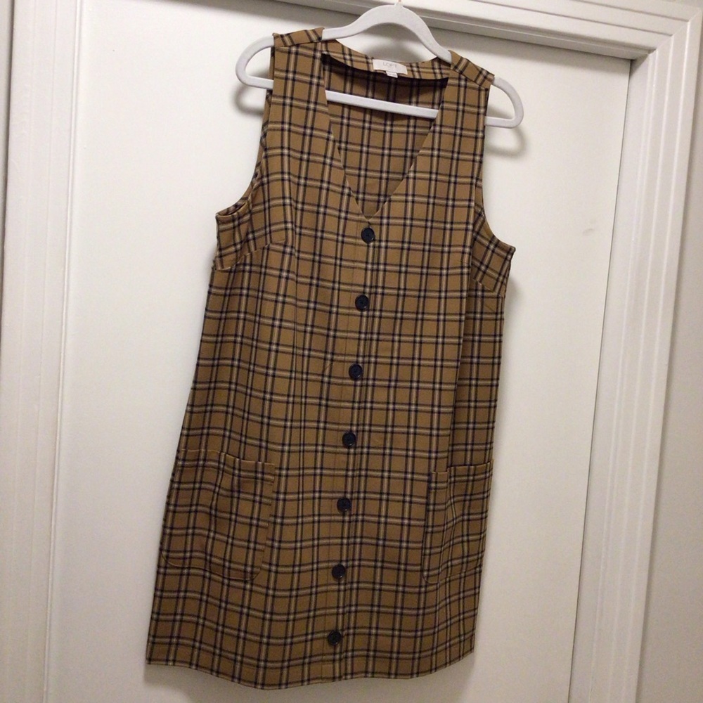 Womens Loft Button Down Plaid Dress